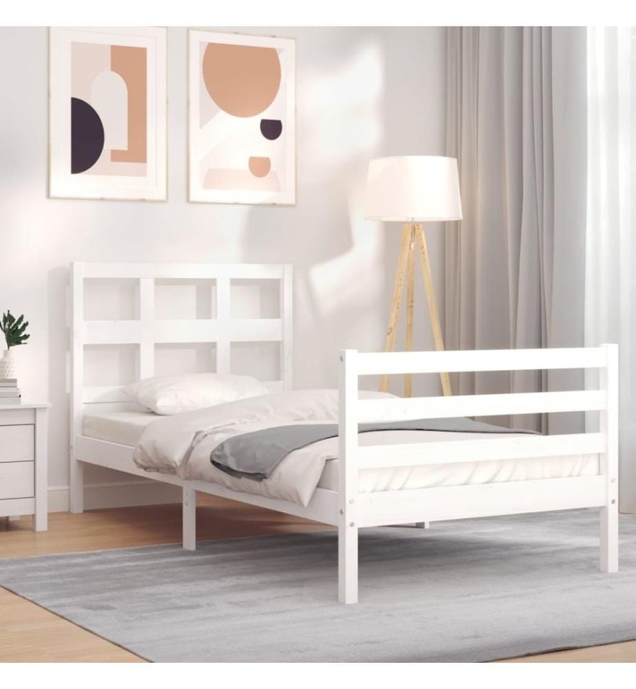 Massivholzbett mit Kopfteil Weiss