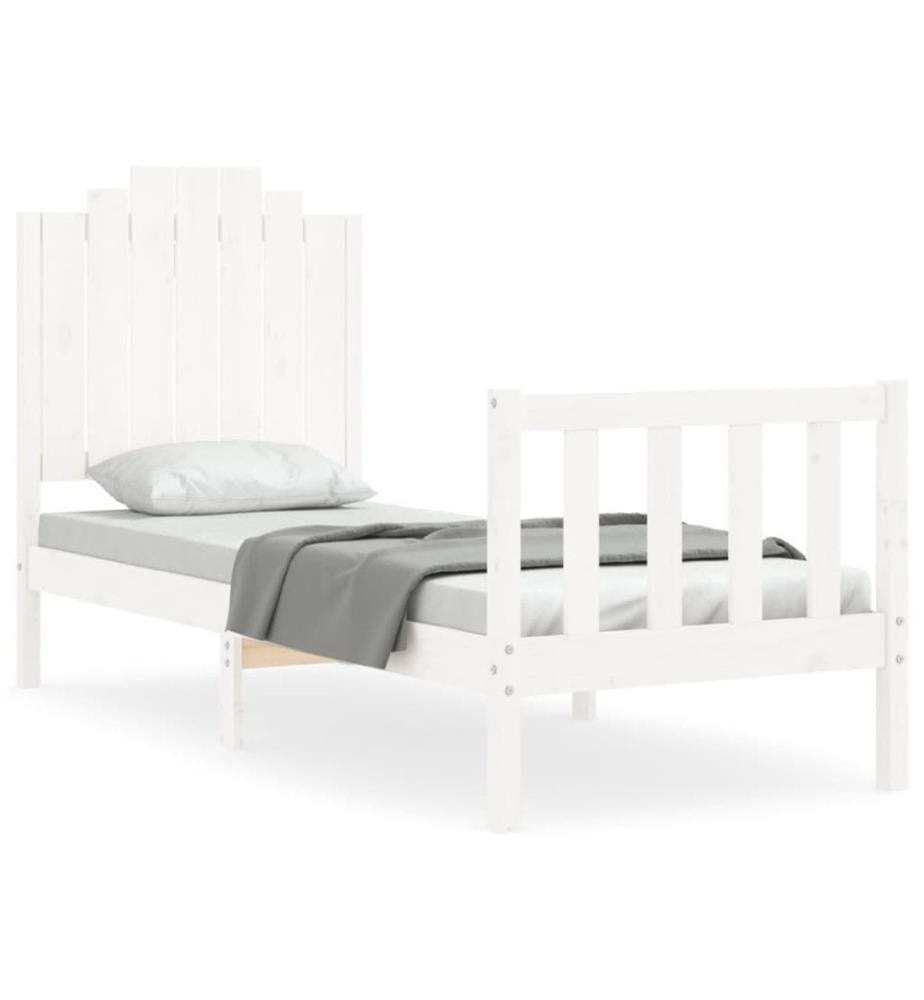 Massivholzbett mit Kopfteil Weiss