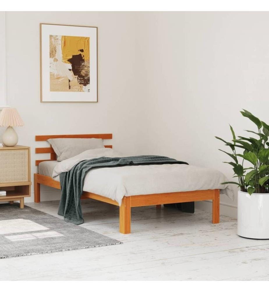 Massivholzbett mit Kopfteil Wachsbraun 90x190 cm Kiefer