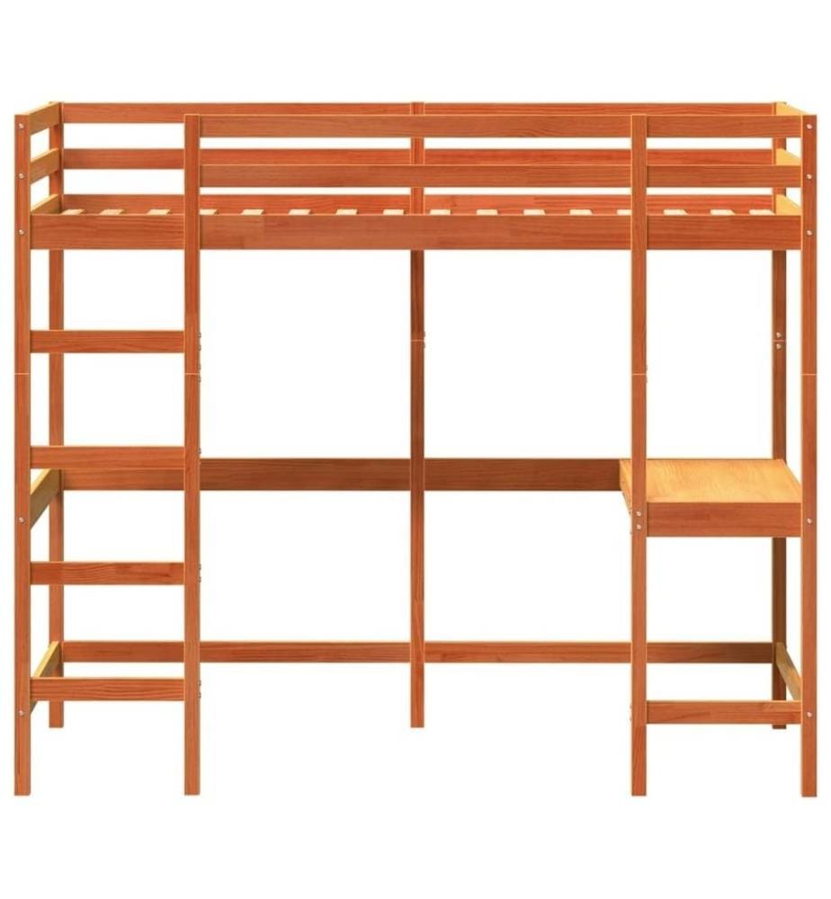 Hochbett mit Schreibtisch Wachsbraun 90x200cm Massivholz Kiefer