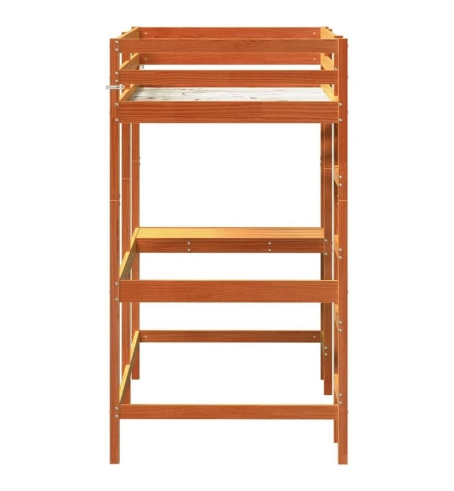 Hochbett mit Schreibtisch Wachsbraun 90x200cm Massivholz Kiefer