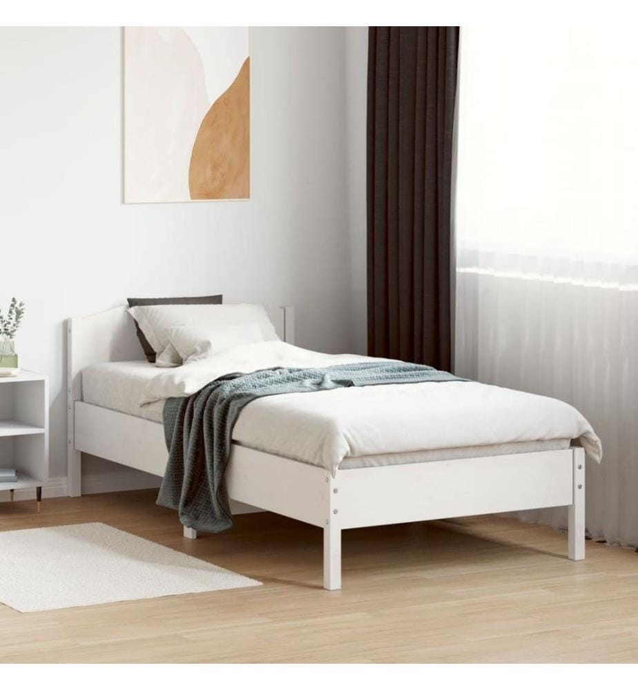 Massivholzbett mit Kopfteil Weiss 90x190 cm Kiefer