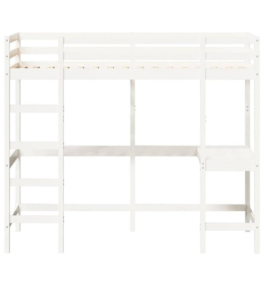Hochbett mit Schreibtisch Weiss 90x190 cm Massivholz Kiefer