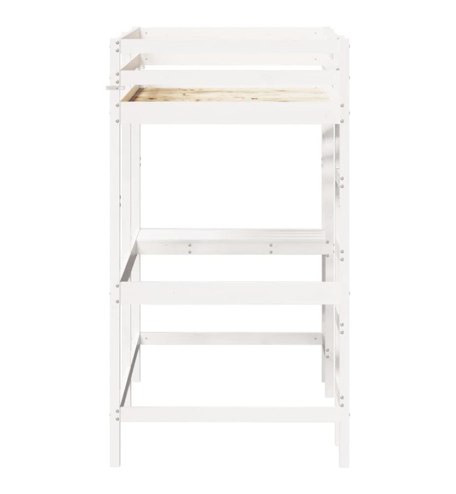 Hochbett mit Schreibtisch Weiss 90x190 cm Massivholz Kiefer