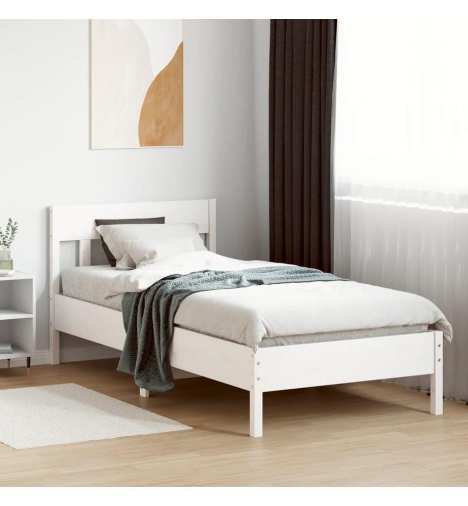 Massivholzbett mit Kopfteil Weiss 90x200 cm Kiefer