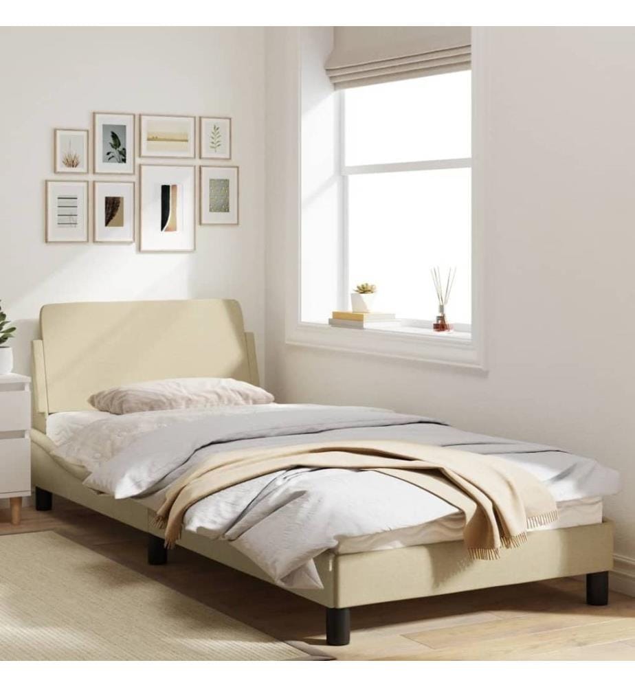 Bettgestell mit Kopfteil Creme 90x190 cm Stoff