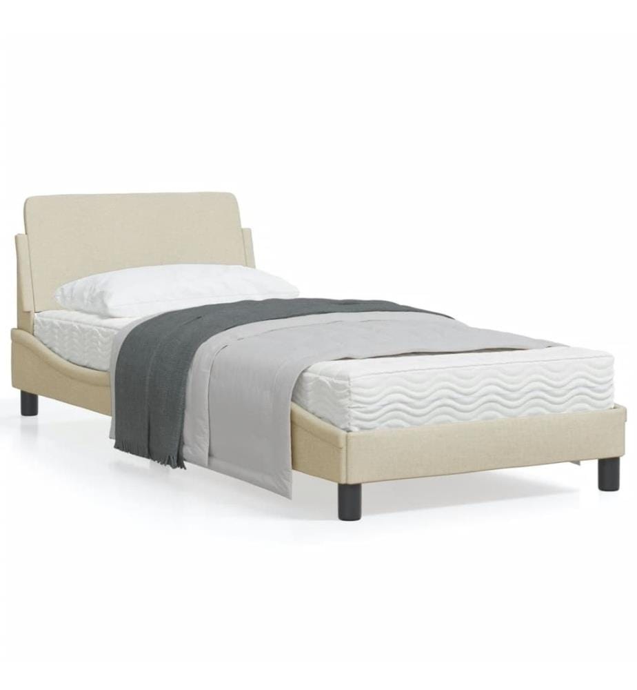 Bettgestell mit Kopfteil Creme 80x200 cm Stoff