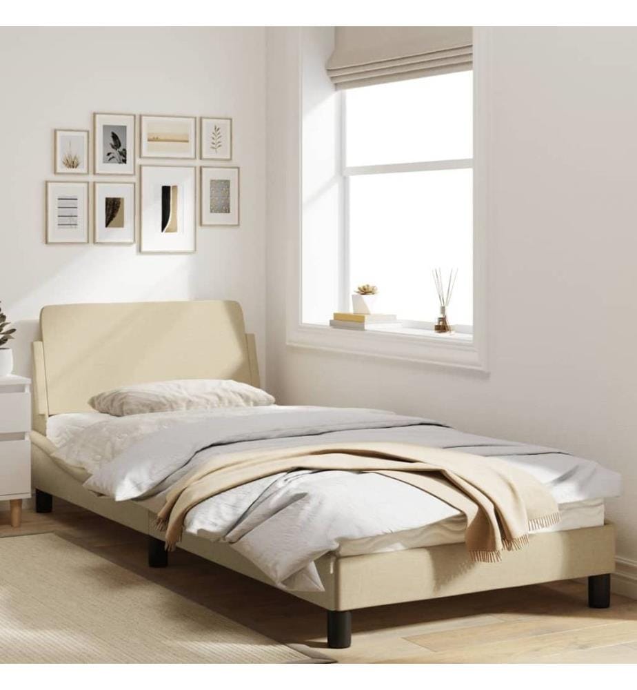 Bettgestell mit Kopfteil Creme 80x200 cm Stoff
