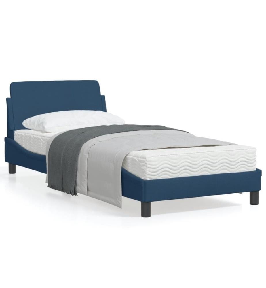 Bettgestell mit Kopfteil Blau 90x190 cm Stoff