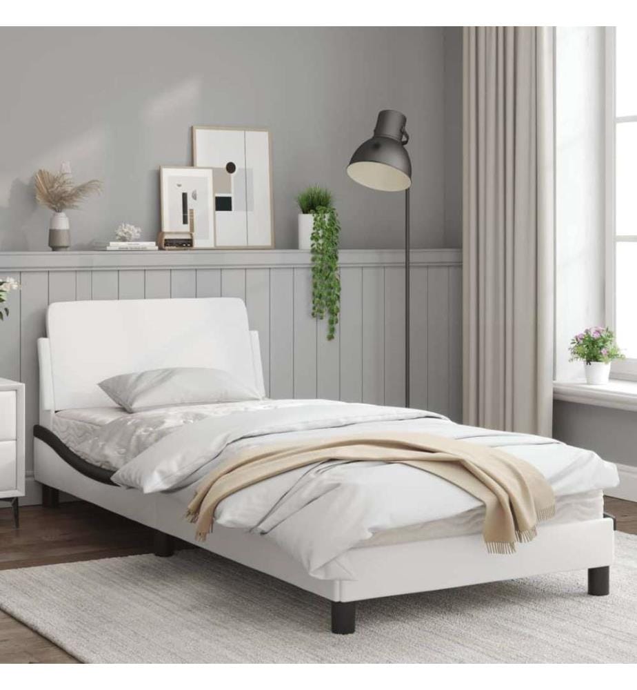 Bettgestell mit Kopfteil Weiss und Schwarz 90x200 cm Kunstleder