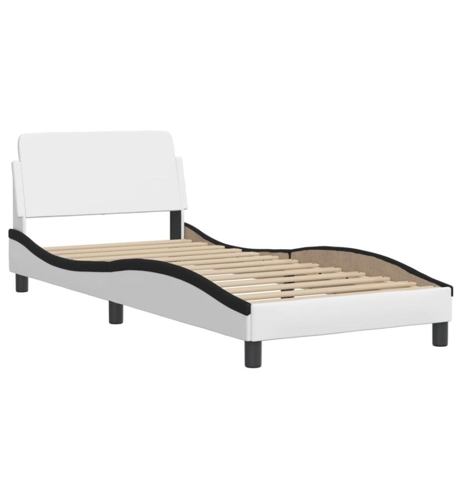 Bettgestell mit Kopfteil Weiss und Schwarz 90x190 cm Kunstleder