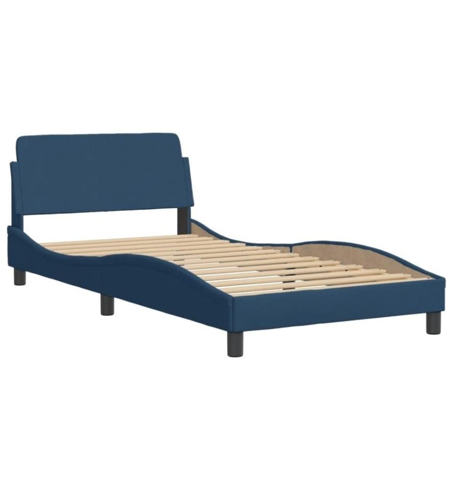 Bettgestell mit Kopfteil Blau 100x200 cm Stoff