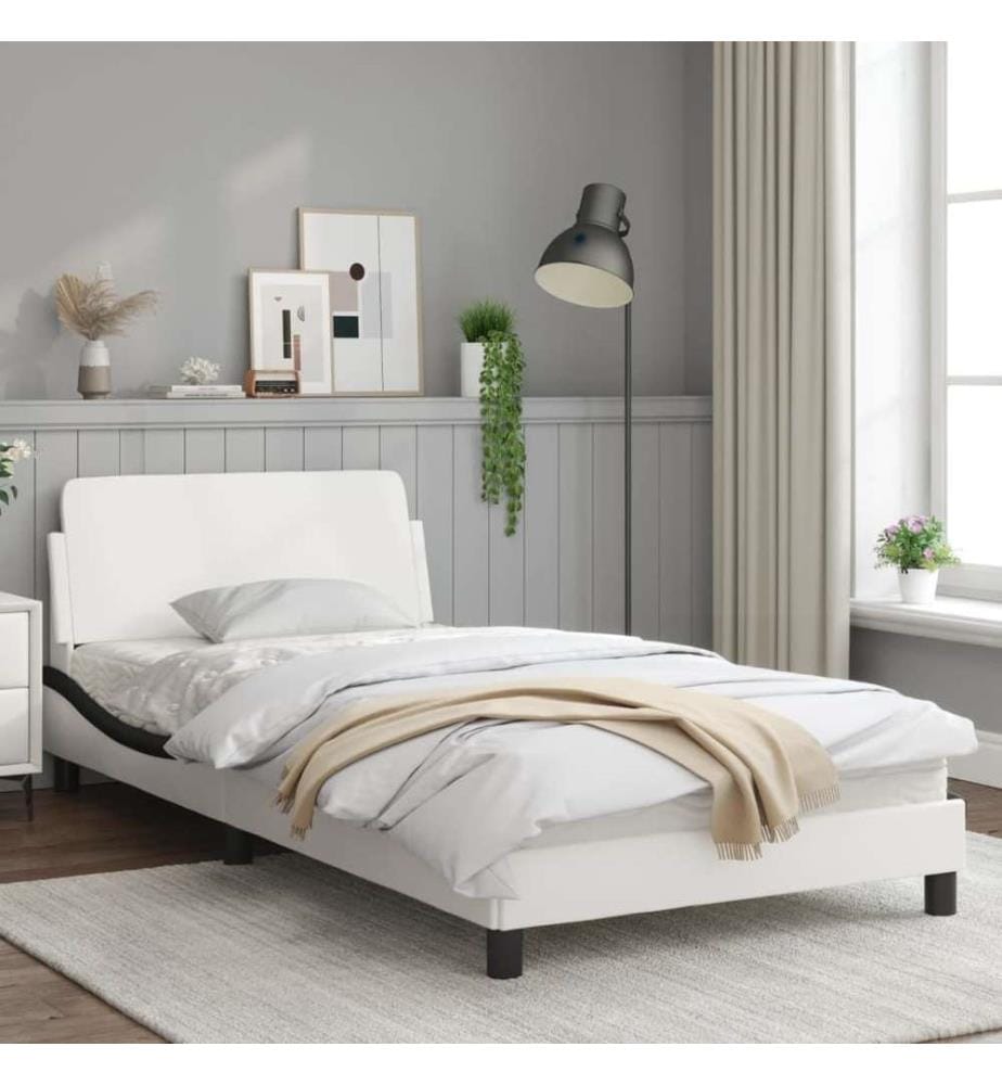 Bettgestell mit Kopfteil Weiss und Schwarz 100x200 cm Kunstleder