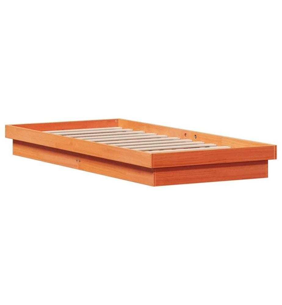 Massivholzbett mit LED-Beleuchtung Wachsbraun 90x190 cm Kiefer