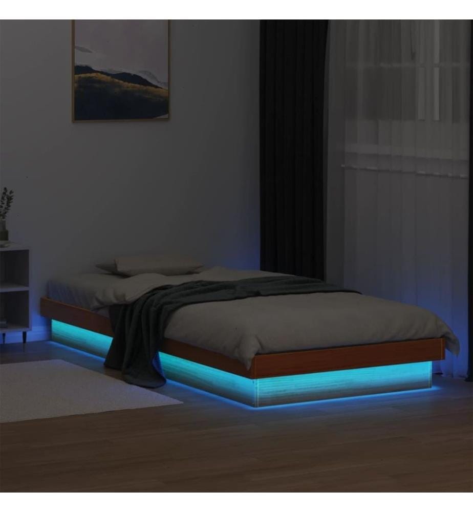 Massivholzbett mit LED-Beleuchtung Wachsbraun 90x190 cm Kiefer