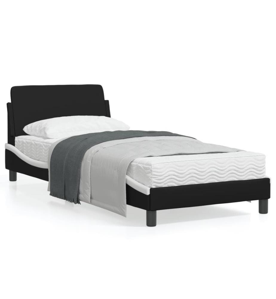 Bettgestell mit Kopfteil Schwarz und Weiss 90x190 cm Kunstleder