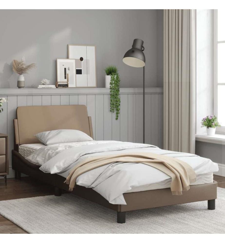 Bettgestell mit Kopfteil Cappuccino-Braun 90x190 cm Kunstleder