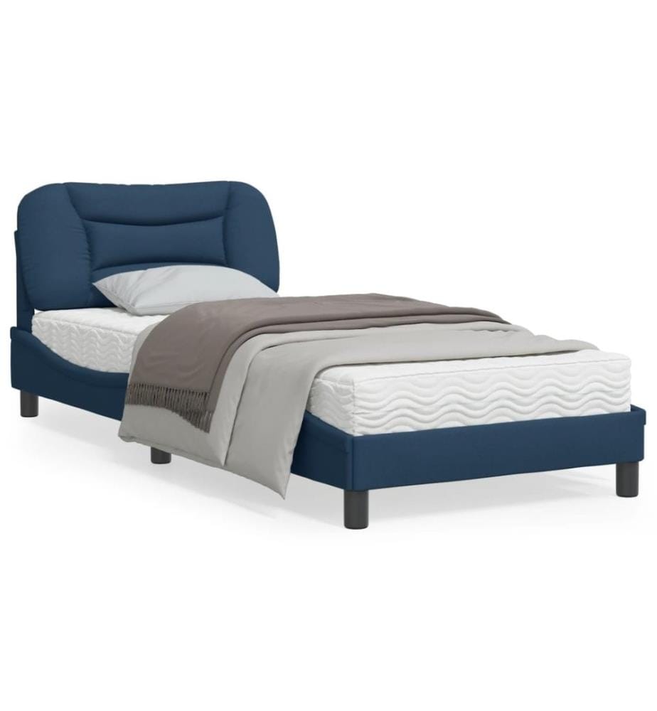 Bettgestell mit Kopfteil Blau 90x200 cm Stoff