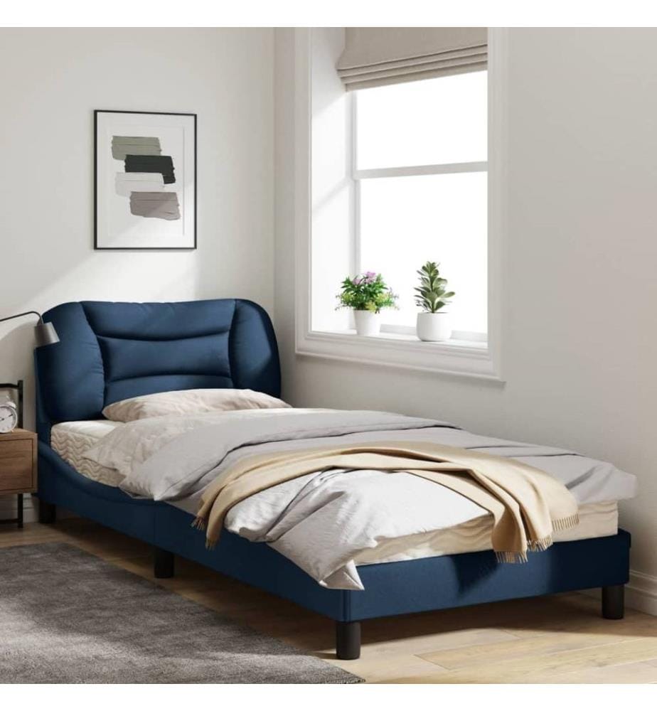 Bettgestell mit Kopfteil Blau 90x200 cm Stoff