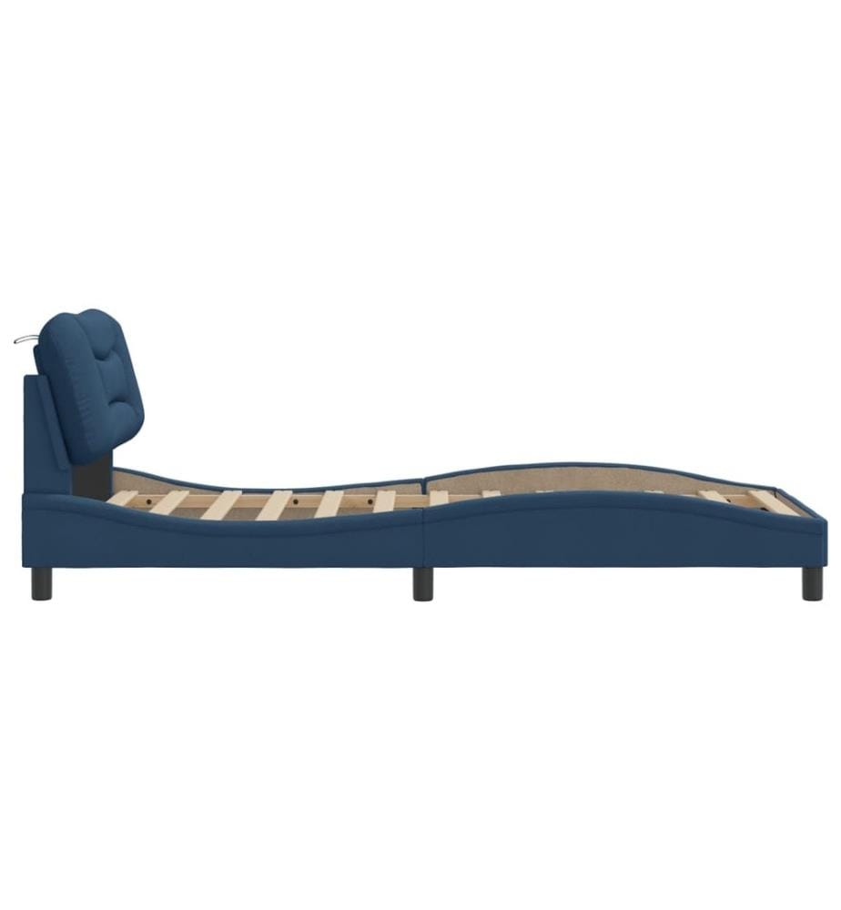 Bettgestell mit Kopfteil Blau 90x200 cm Stoff