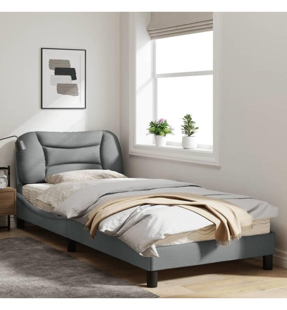 Bettgestell mit Kopfteil Hellgrau 90x200 cm Stoff