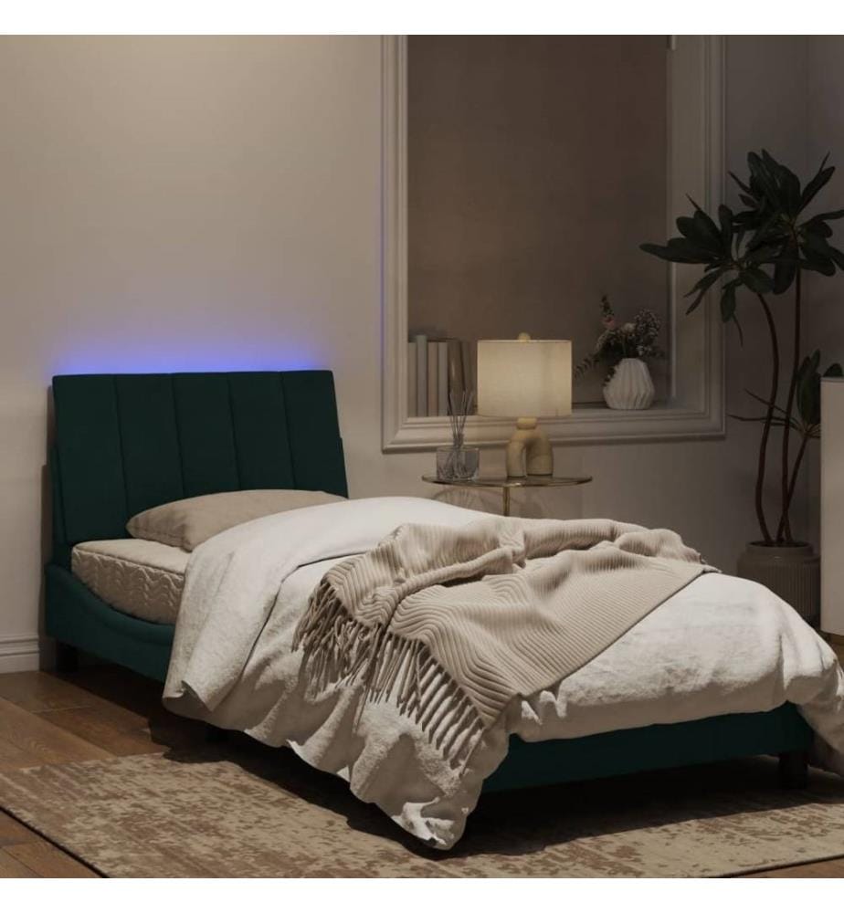 Bettgestell mit LED-Leuchten Dunkelgrün 80x200 cm Samt