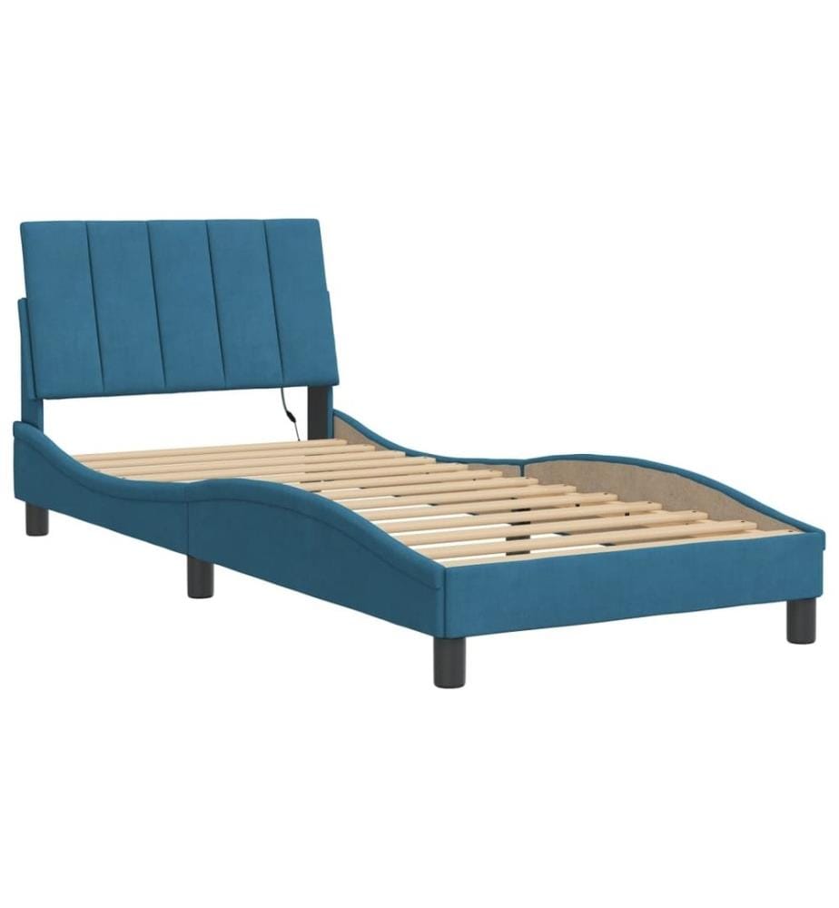 Bettgestell mit LED-Leuchten Blau 90x190 cm Samt