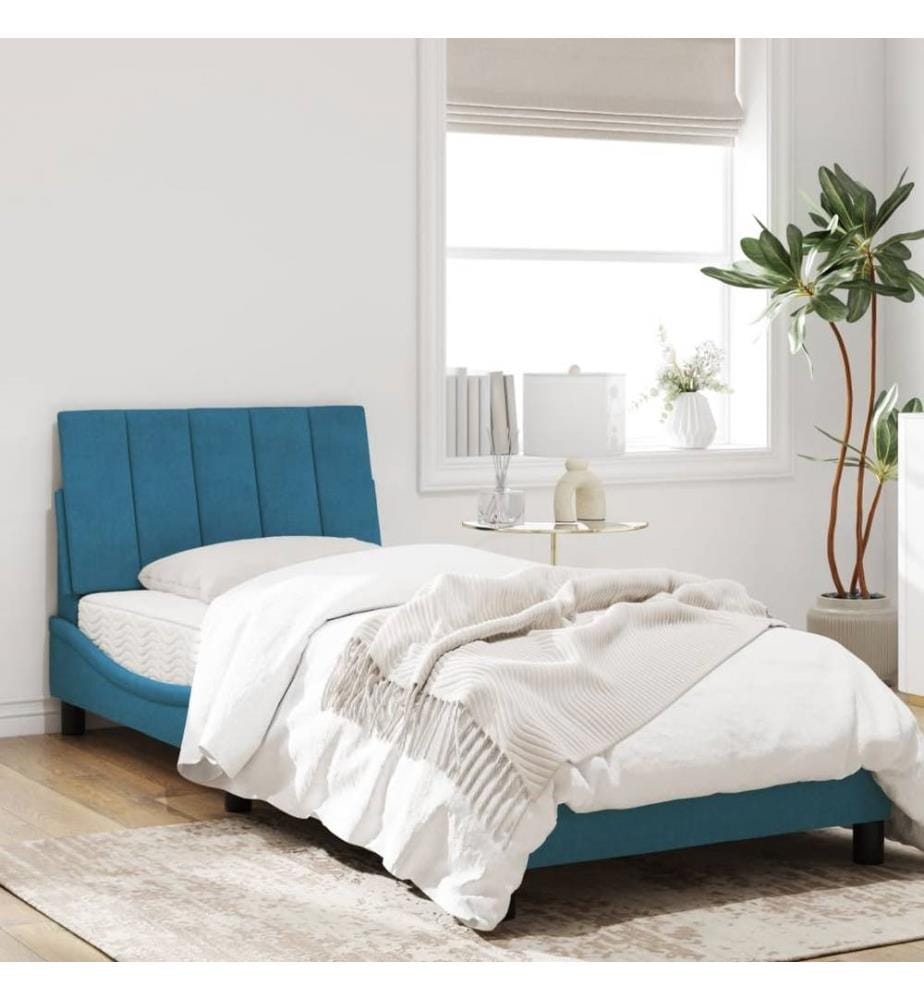 Bettgestell mit LED-Leuchten Blau 90x190 cm Samt