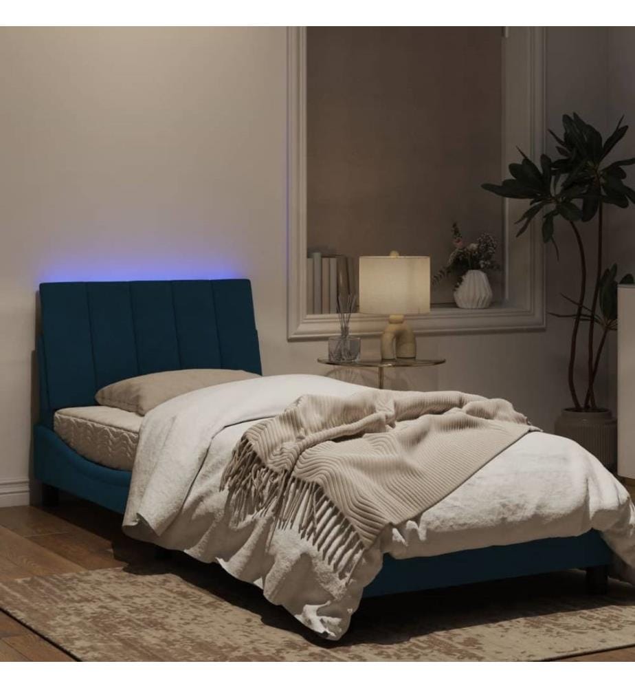 Bettgestell mit LED-Leuchten Blau 90x190 cm Samt
