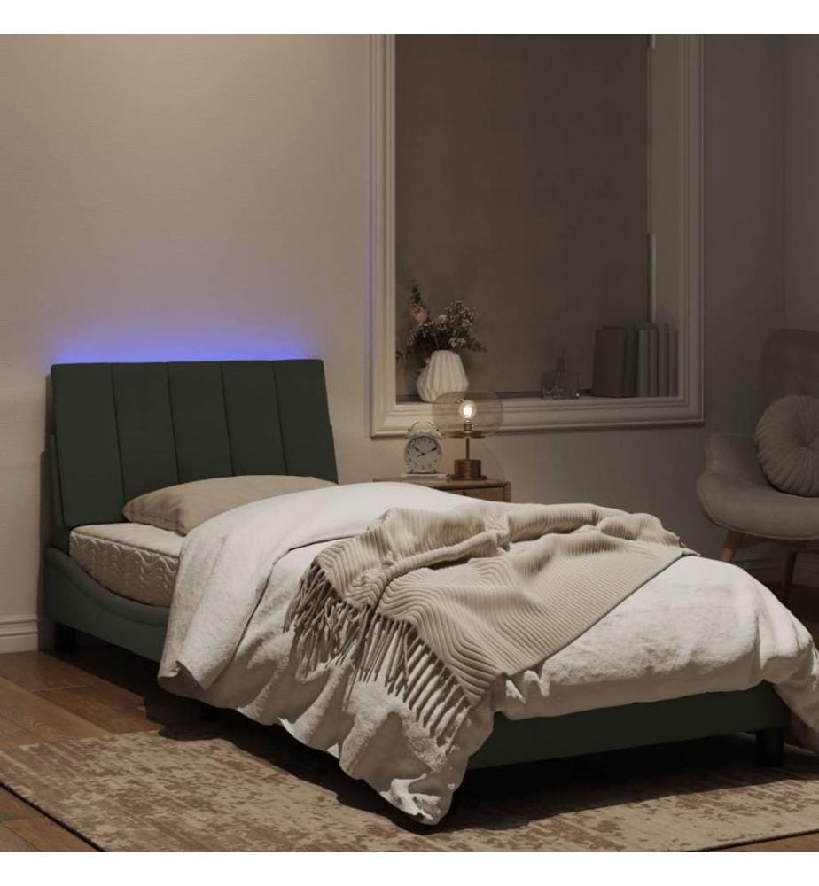 Bettgestell mit LED-Leuchten Hellgrau 90x200 cm Samt