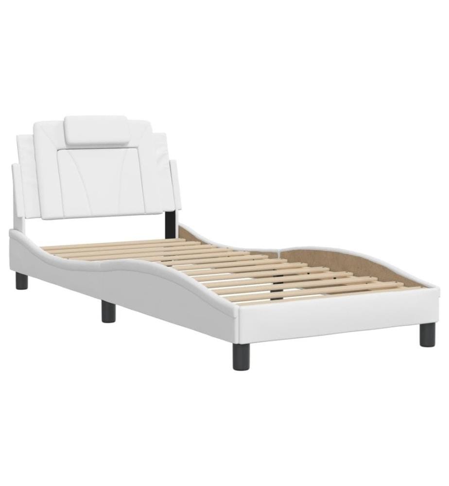 Bettgestell mit Kopfteil Weiss 90x200 cm Kunstleder