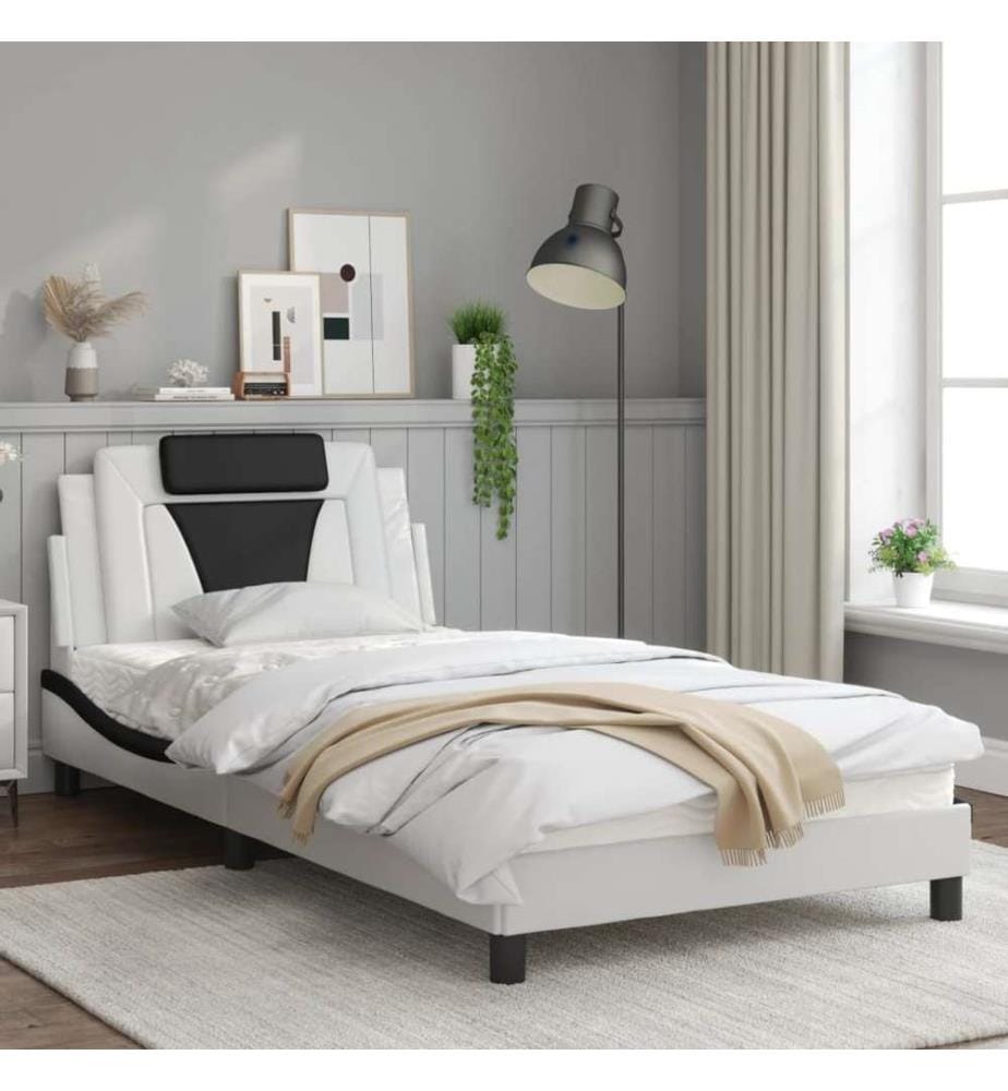 Bettgestell mit Kopfteil Weiss und Schwarz 100x200 cm Kunstleder