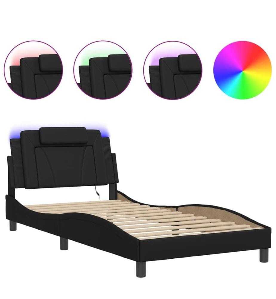 Bettgestell mit LED Schwarz 100x200 cm Kunstleder