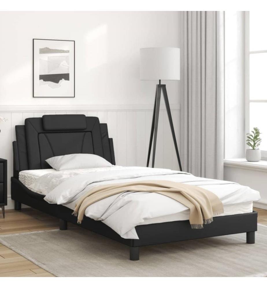 Bettgestell mit LED Schwarz 100x200 cm Kunstleder
