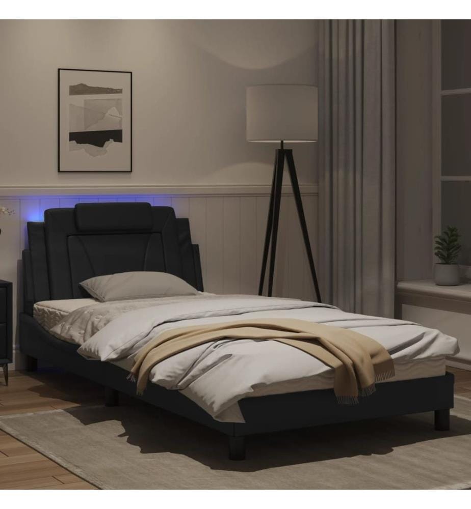 Bettgestell mit LED Schwarz 100x200 cm Kunstleder