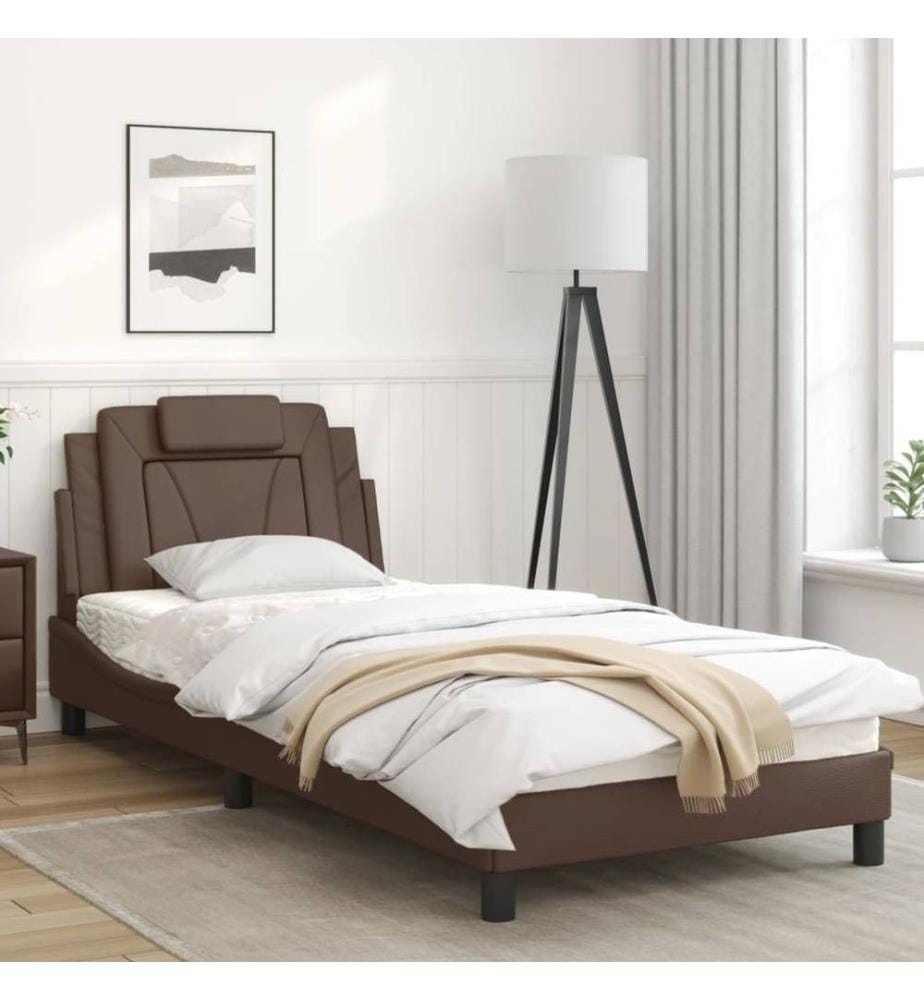 Bettgestell mit LED Braun 90x200 cm Kunstleder