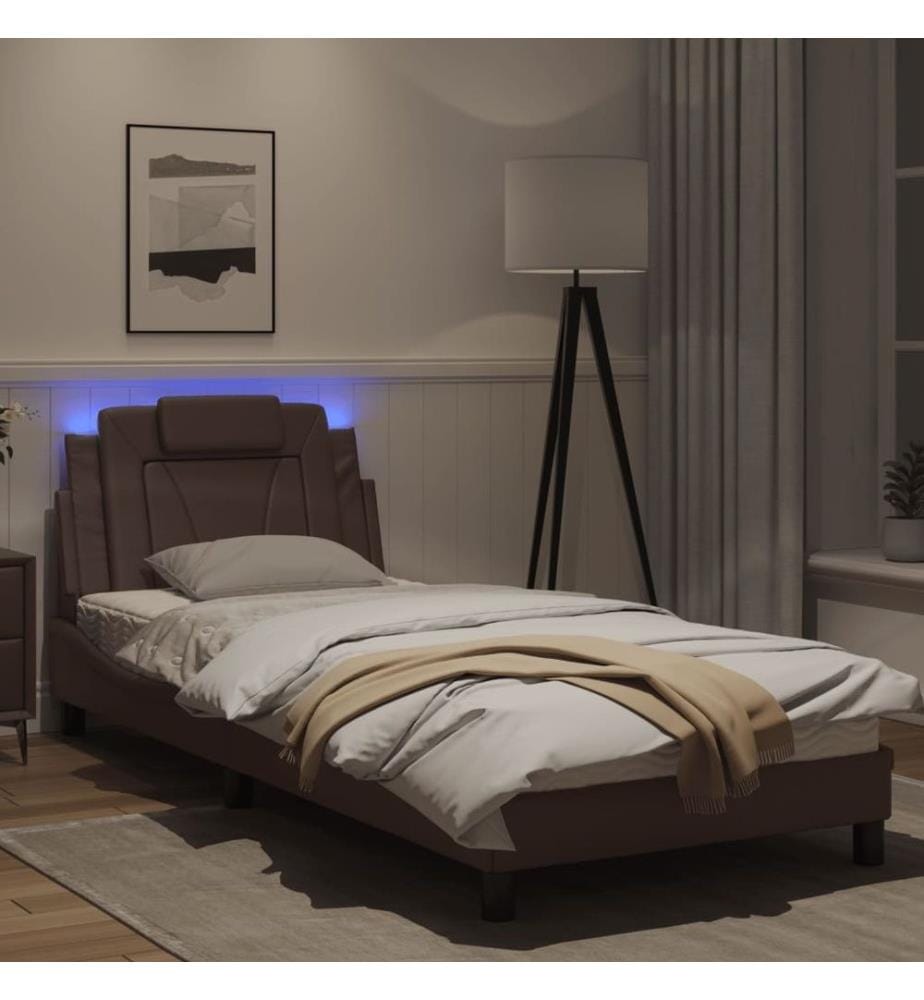 Bettgestell mit LED Braun 90x200 cm Kunstleder