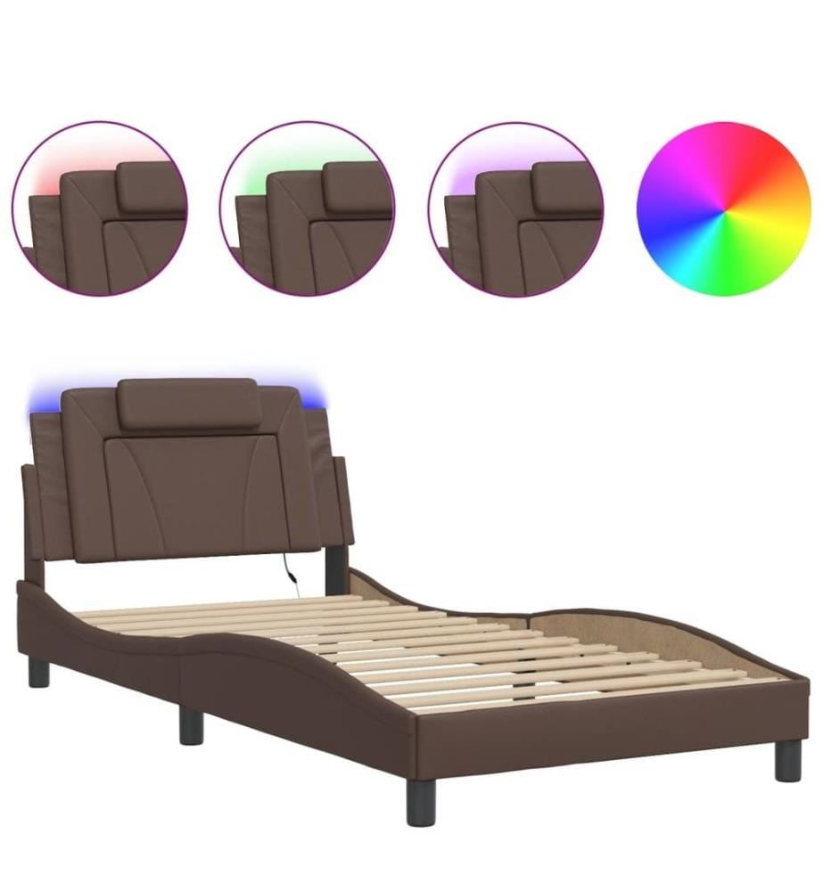 Bettgestell mit LED Braun 100x200 cm Kunstleder