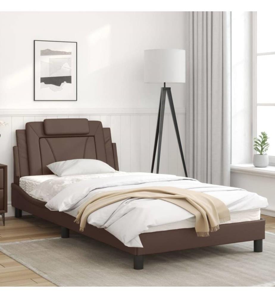 Bettgestell mit LED Braun 100x200 cm Kunstleder