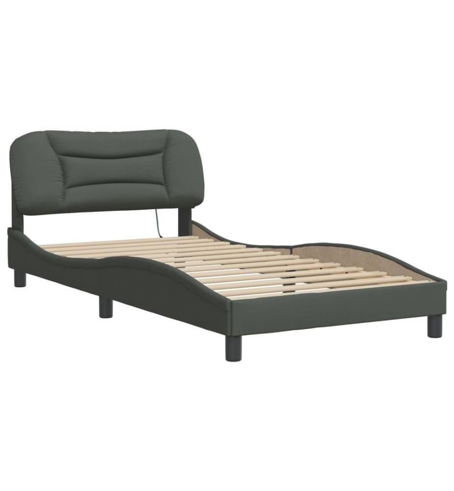 Bettgestell mit LED Dunkelgrau 100x200 cm Stoff