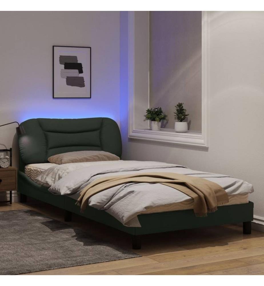 Bettgestell mit LED Dunkelgrau 100x200 cm Stoff