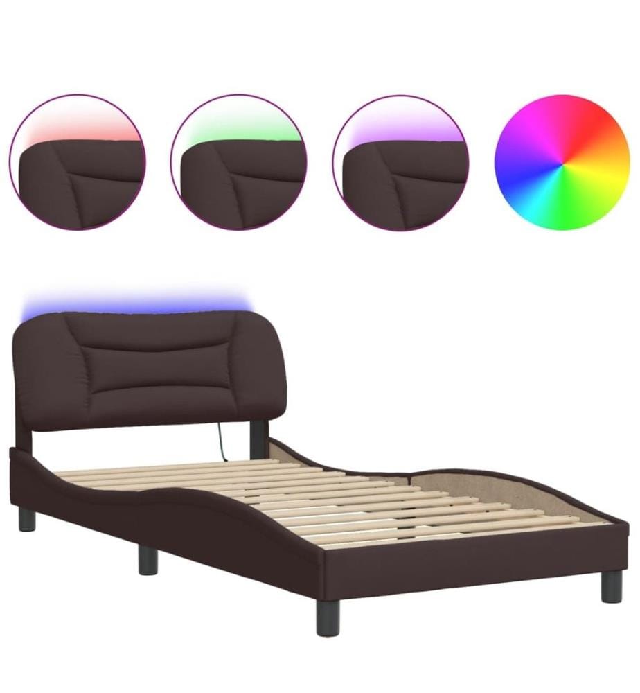 Bettgestell mit LED Dunkelbraun 100x200 cm Stoff
