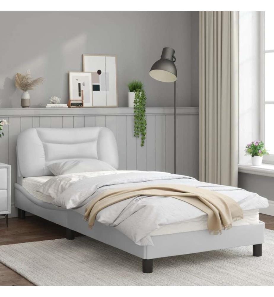 Bettgestell mit Kopfteil Weiss 80x200 cm Kunstleder