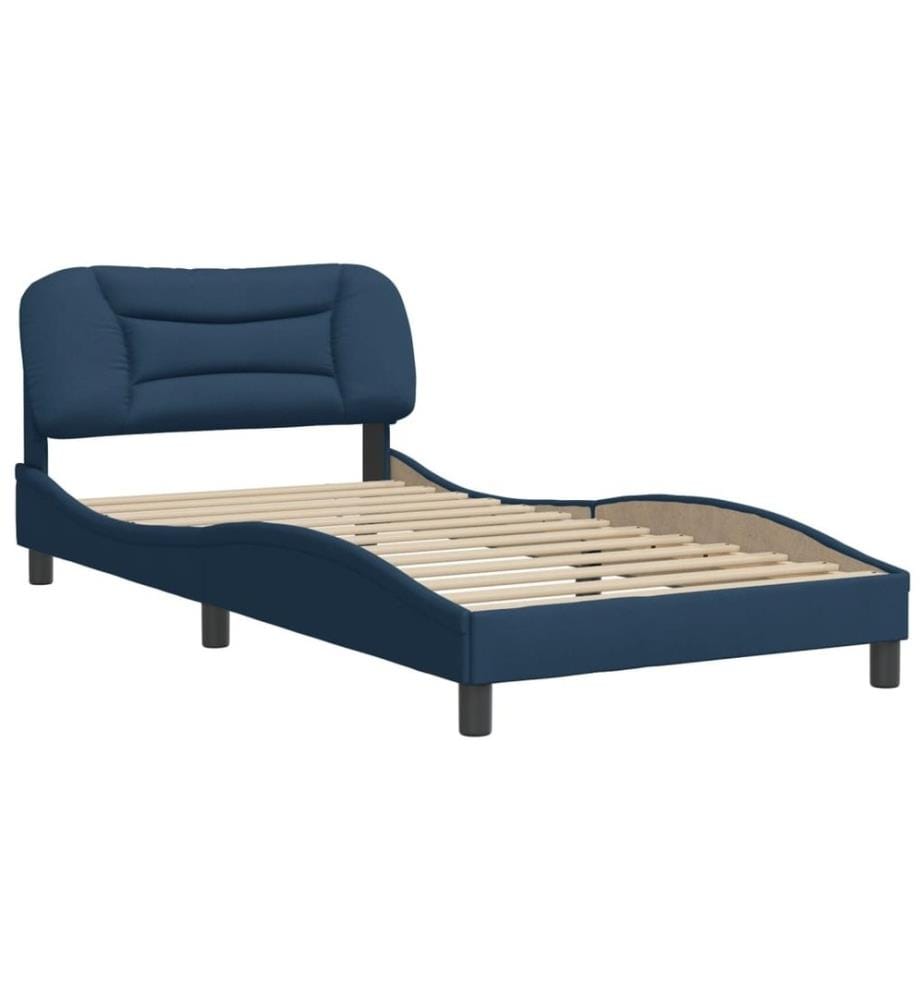 Bettgestell mit Kopfteil Blau 100x200 cm Stoff