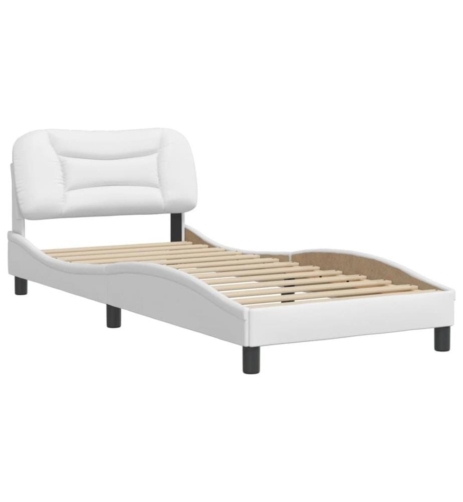 Bettgestell mit Kopfteil Weiss 90x190 cm Kunstleder