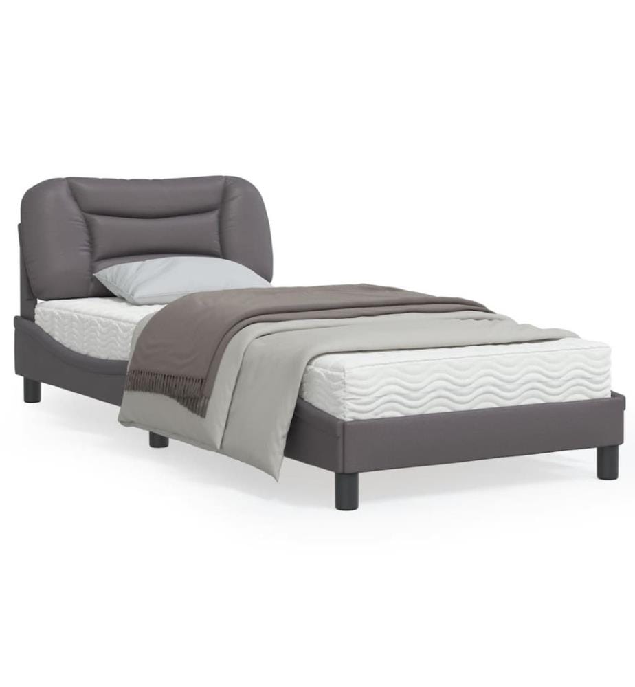 Bettgestell mit Kopfteil Grau 90x200 cm Kunstleder