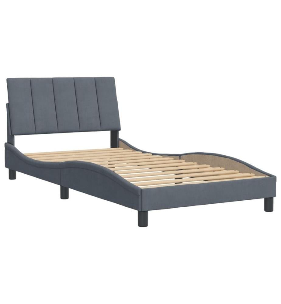 Bettgestell mit Kopfteil Dunkelgrau 100x200 cm Samt