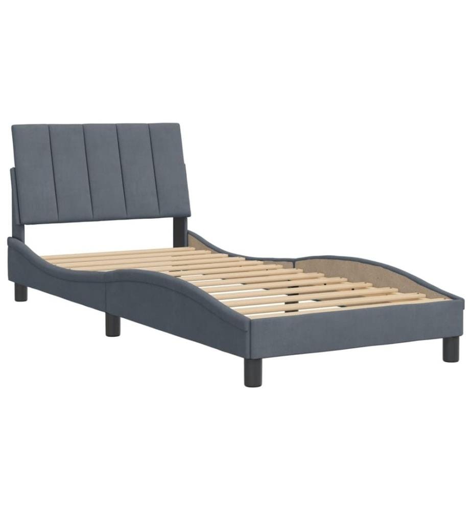 Bettgestell mit Kopfteil Dunkelgrau 90x200 cm Samt