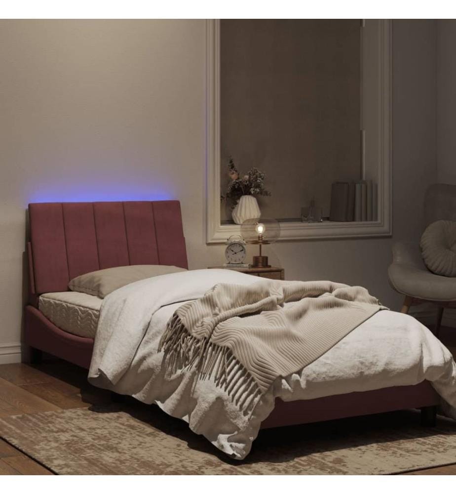 Bettgestell mit LED-Leuchten Rosa 80x200 cm Samt