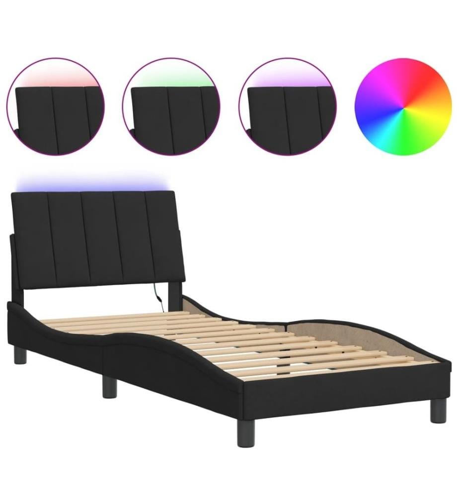 Bettgestell mit LED-Leuchten Schwarz 90x200 cm Samt